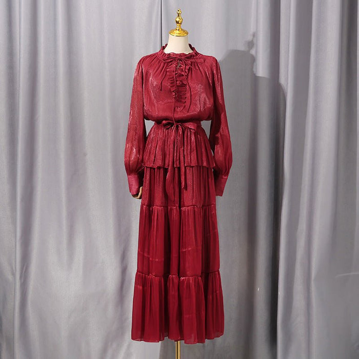 Tiered Ruffle Maxi Dress with Fitted Waist(MS359)