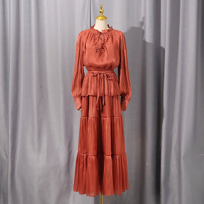 Tiered Ruffle Maxi Dress with Fitted Waist(MS359)