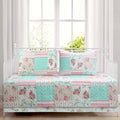Tiffany Pink Blossom Floral Garden Girl Print Patchwork Reversible DayBed Quilted Bedding Set