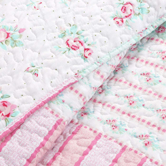 Tiffany Pink Blossom Floral Garden Girl Print Patchwork Reversible DayBed Quilted Bedding Set