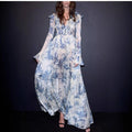 Toile de Jouy Print Ruffle Maxi Dress(MS422)