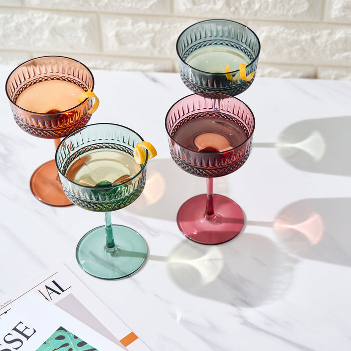 Tonal Crystal Champagne Coupe, Cocktail Glassware, Set of 4