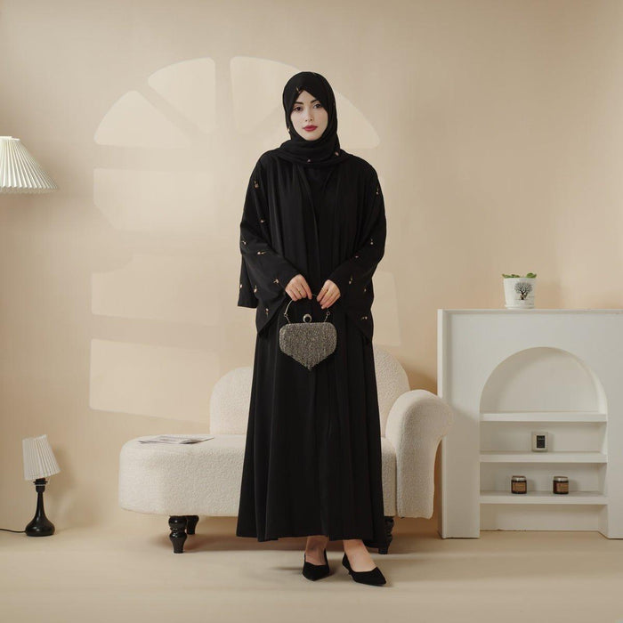 Tulip Embroidery Open Abaya 4-Piece Set (MOA051)