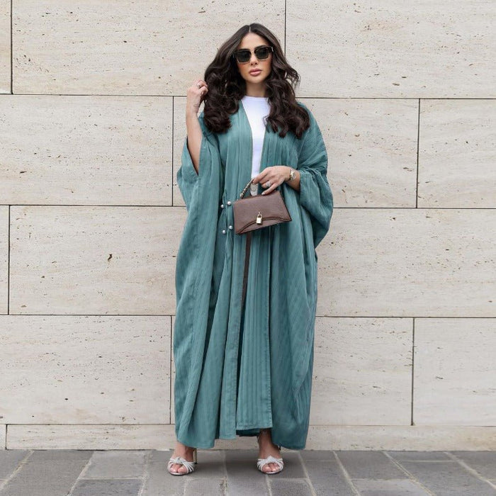 V-Neck Abaya Cardigan Robe | Bat Sleeve Kimono Cover-Up With Pearl Buttons (MOA226)