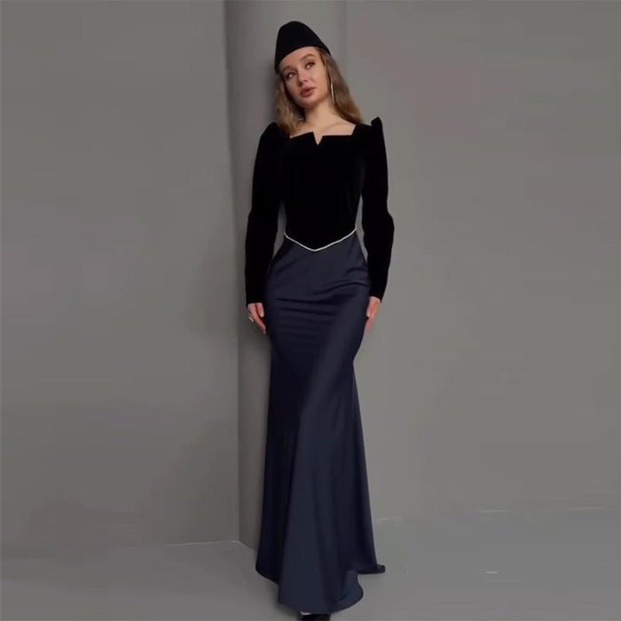 Velvet & Satin Two-Piece Evening Set(MS281)