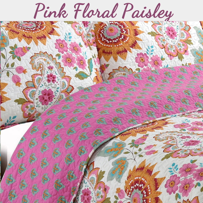 Victoria Floral Paisley 3-Piece Reversible Quilt Bedding Set