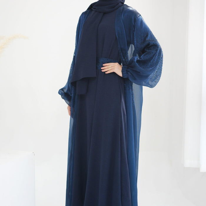 Wave Bubble Sleeve Abaya 4-Piece Set (MOA057)