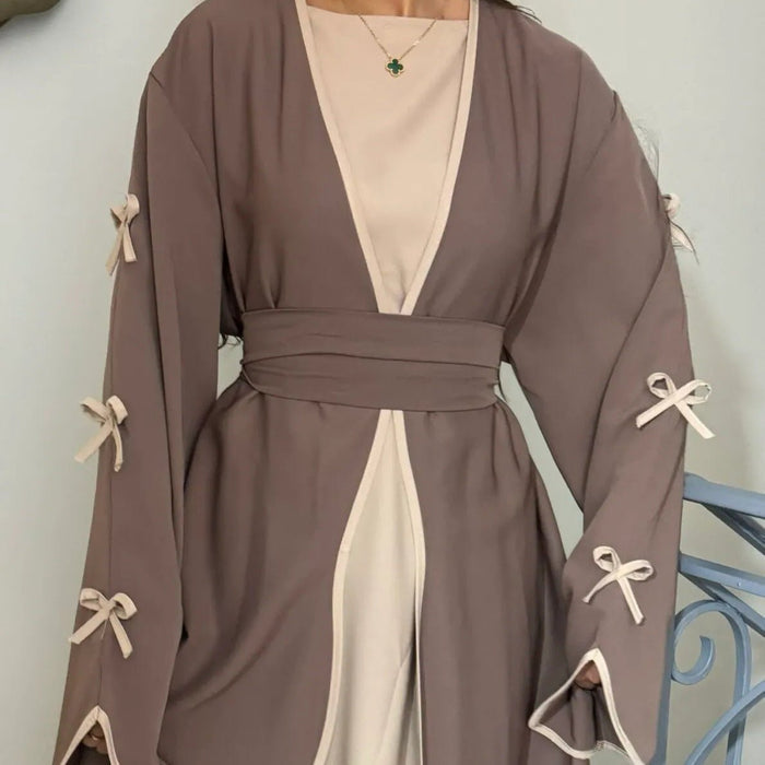 Wavy Edge Bow Embellished Open Abaya (MOA133)