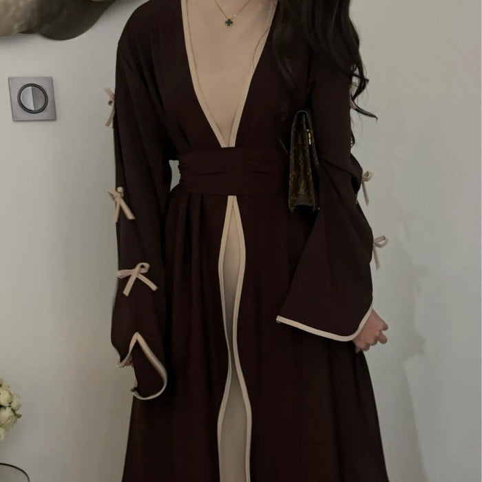 Wavy Edge Bow Embellished Open Abaya (MOA133)