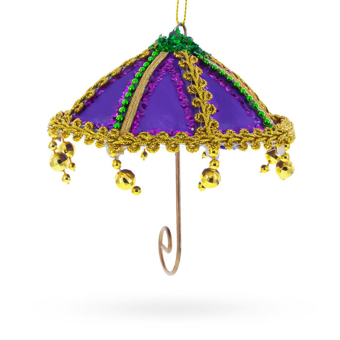 Whimsical Purple Umbrella with Beaded Accents Christmas Ornament