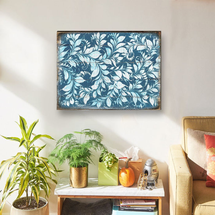 White and Blue Floral Rustic Wooden Wall Art by G. DeBrekht - Floral Ornamental Decor - 95005B