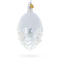 White Pearls on Frozen Glass Egg Christmas Ornament 4 Inches
