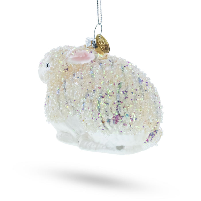 White Sparkling Bunny Glass Christmas Ornament