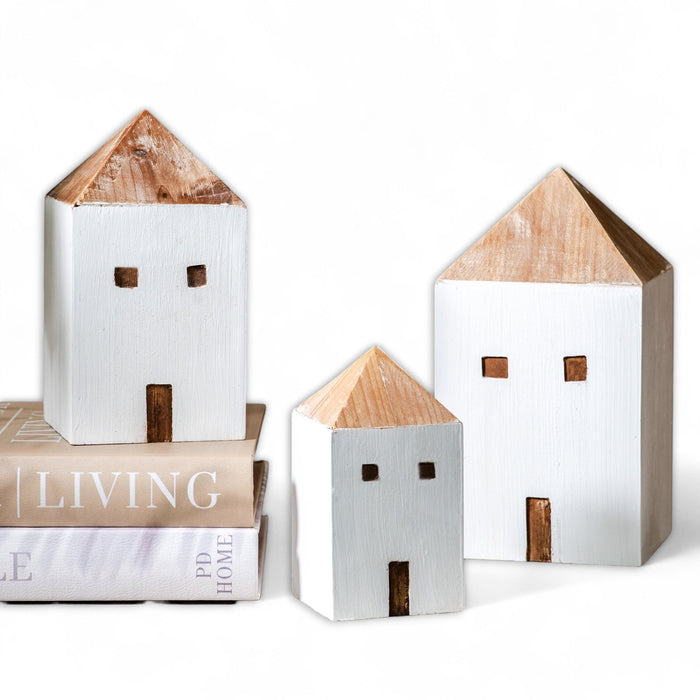 Whitewashed Wood House Accent | Set of 3