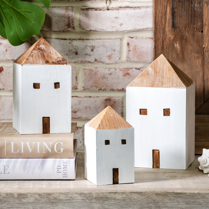 Whitewashed Wood House Accent | Set of 3