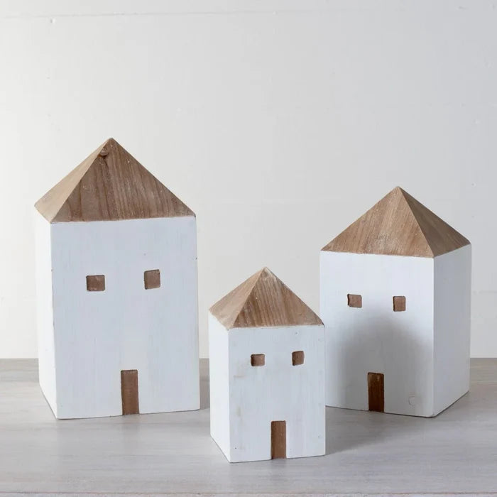 Whitewashed Wood House Accent | Set of 3