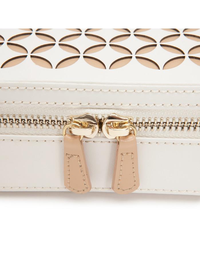 WOLF Chloé Zip Jewelry Case - White Patterned Leather - LusterLoc - 3012-53C