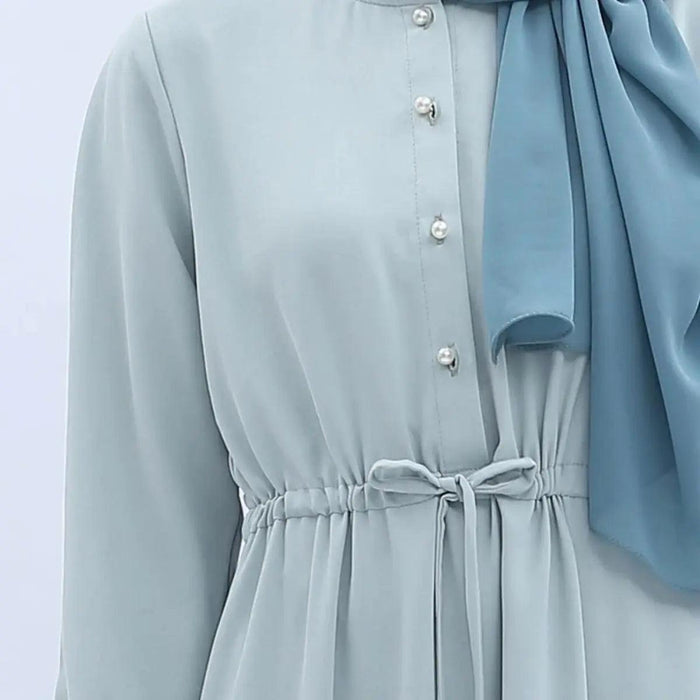 Women's Mint Green Abaya with Pearl Buttons & Pockets - Mariam's Collection