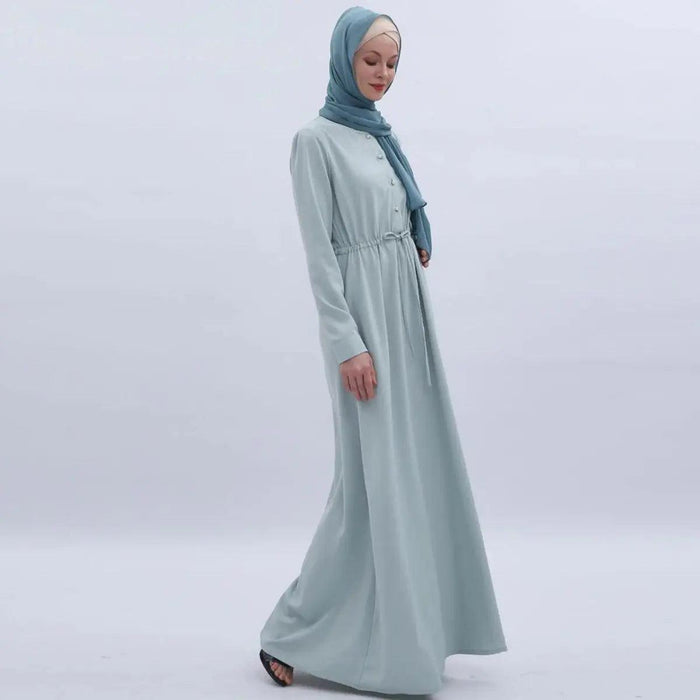 Women's Mint Green Abaya with Pearl Buttons & Pockets - Mariam's Collection