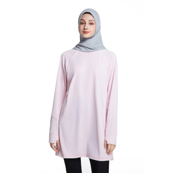 Women's Quick Dry Long Sleeve Modest Workout Top | Polyester Athletic Yoga Tunic with Simple Lines(MS114)