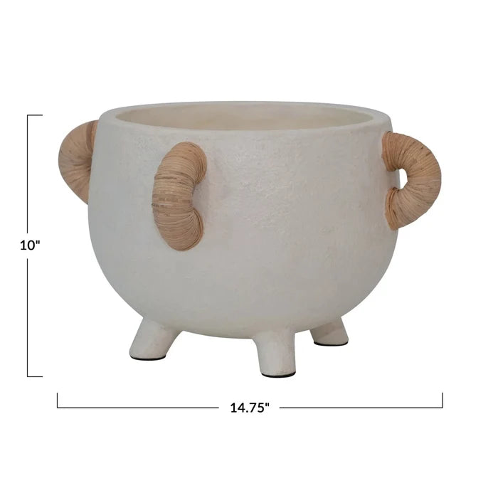 Wren Terracotta Planter with Rattan Handles